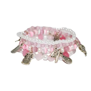 Kawaii Stretch Bead Charm Bracelets for Women, Elastic Bracelets with Multiple Charms, Adjustable Charm Bracelets for Girls, Teen Girls, Best Friend Gift (4 PCS)