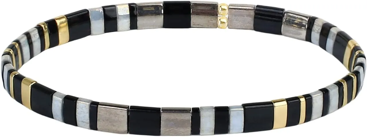 KELITCH Bohemian Friendship Stretch Bracelets Handmade Elastic Tila Beads Charm Bracelets for Women