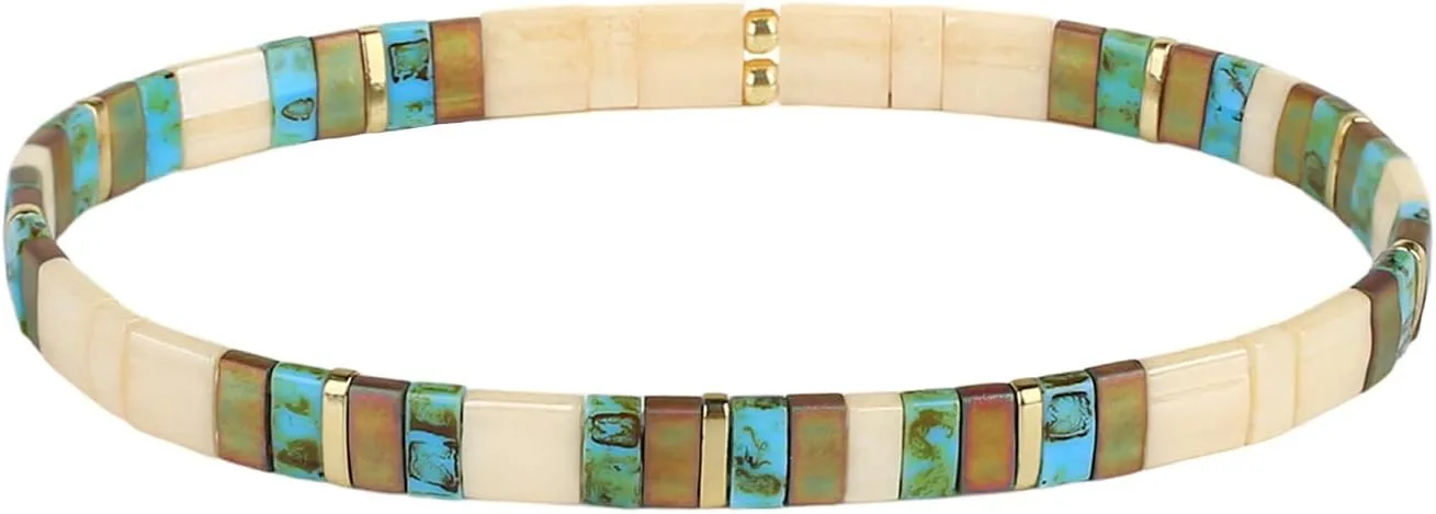 KELITCH Bohemian Friendship Stretch Bracelets Handmade Elastic Tila Beads Charm Bracelets for Women