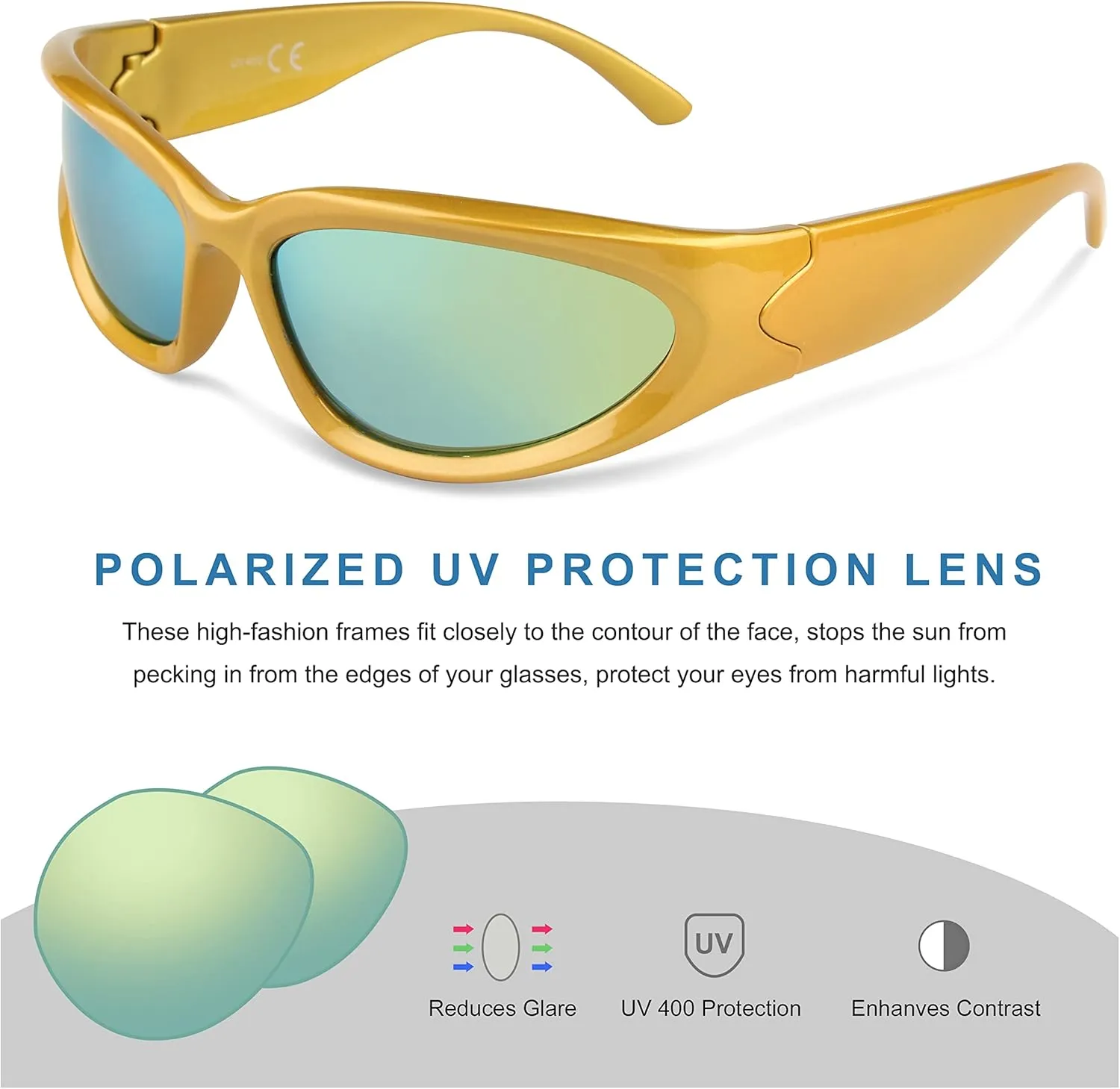 KENBO Y2K Sunglasses Wrap Around Futuristic Sunglasses Womens Men Swift Oval Fashion Sport Shades Sun Glasses