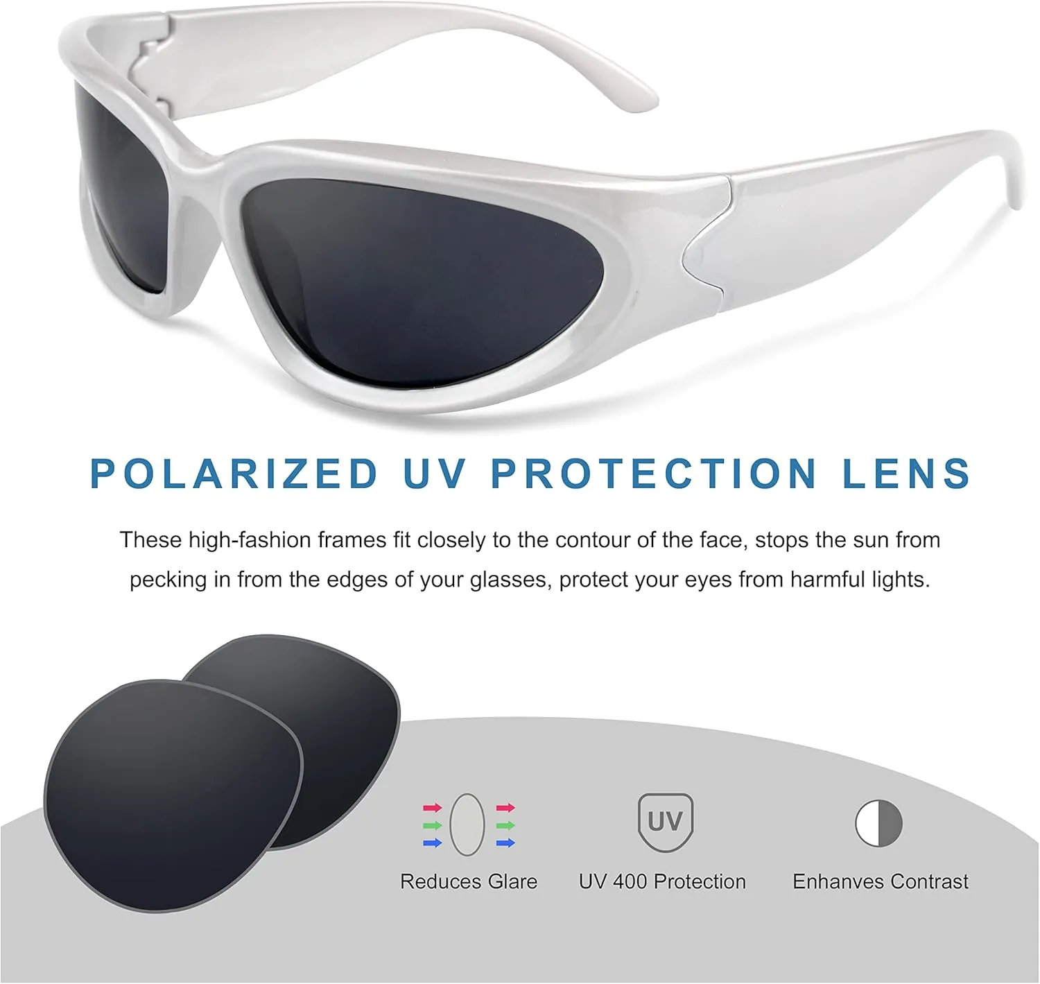 KENBO Y2K Sunglasses Wrap Around Futuristic Sunglasses Womens Men Swift Oval Fashion Sport Shades Sun Glasses