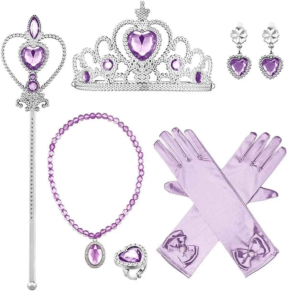 Kids Girls Little Mermaid Costume Ariel Princess Fancy Dress Up Birthday Party Halloween Christmas Carnival Cosplay Dresses   Crown   Jewelry Fairy Tales Outfit Set Purple Green 7-8 Years