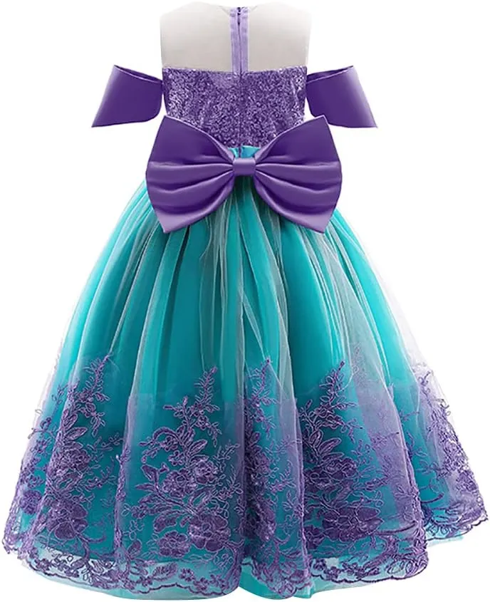 Kids Girls Little Mermaid Costume Ariel Princess Fancy Dress Up Birthday Party Halloween Christmas Carnival Cosplay Dresses   Crown   Jewelry Fairy Tales Outfit Set Purple Green 7-8 Years