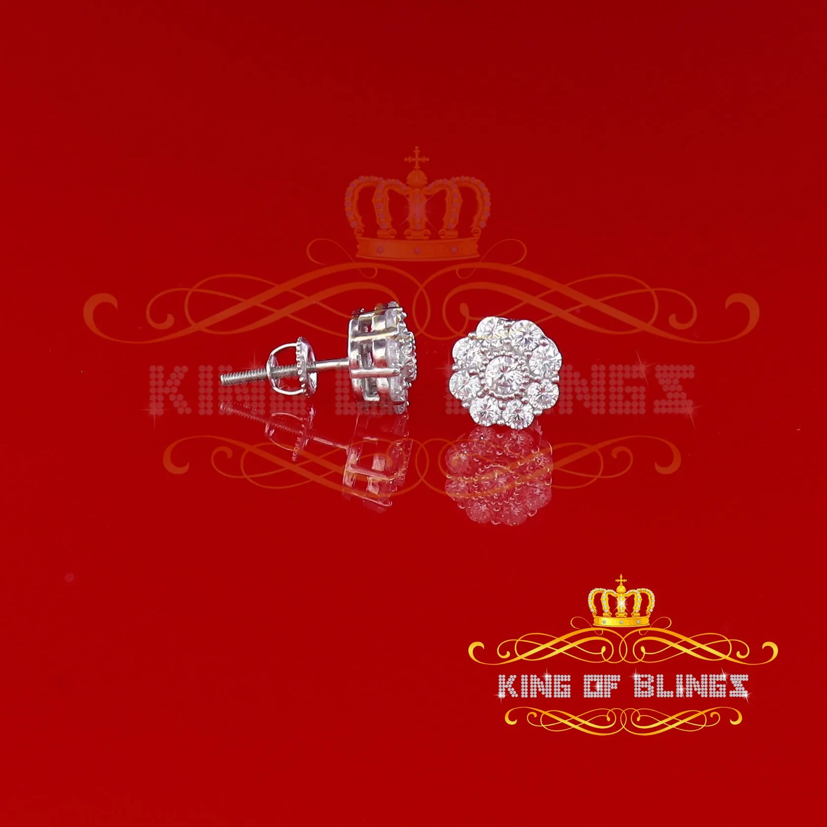 King of Blings- White 925 Silver 2.1ct Cubic Zirconia Women's & Men's Hip Hop Floral Earrings