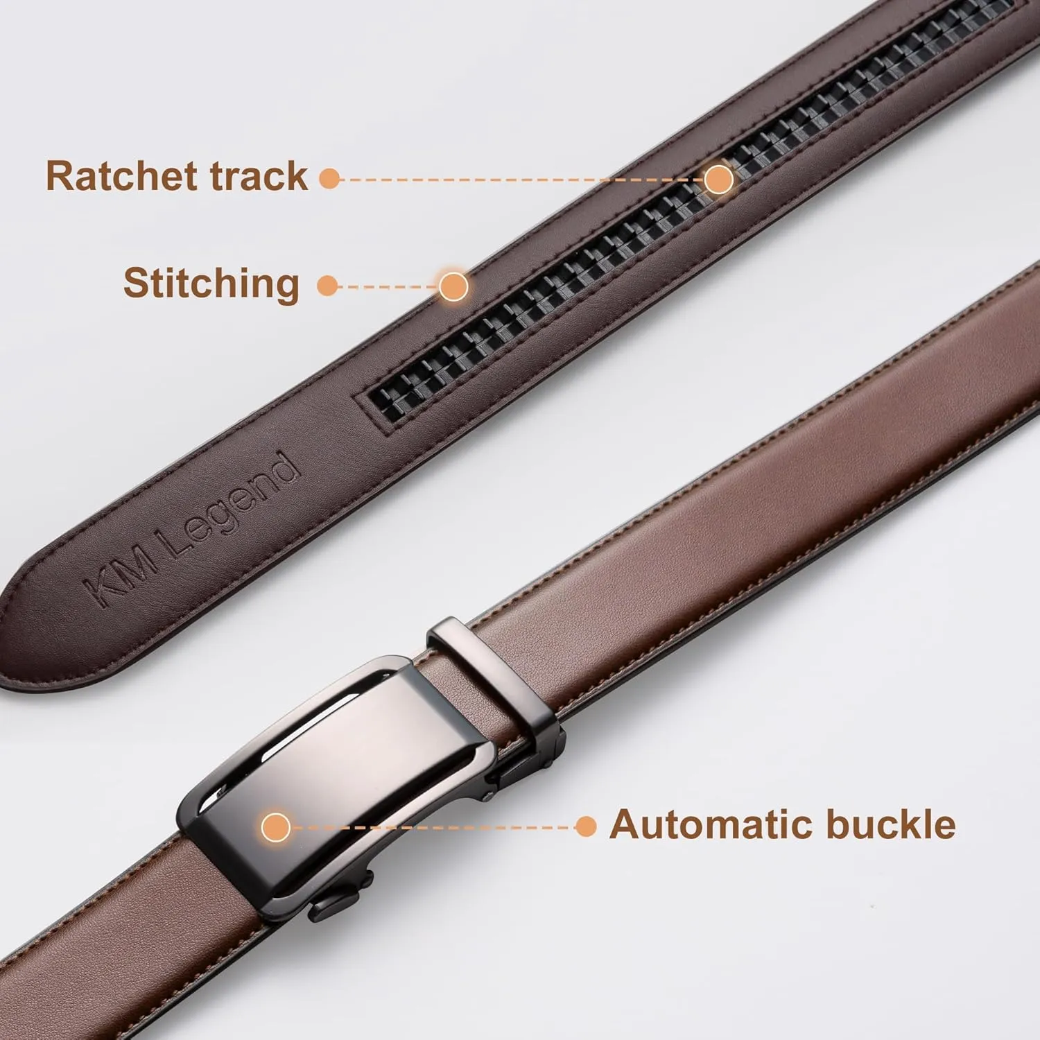 KM Legend Leather Automatic Buckle Ratchet Dress Belt for Men Customizable Fit