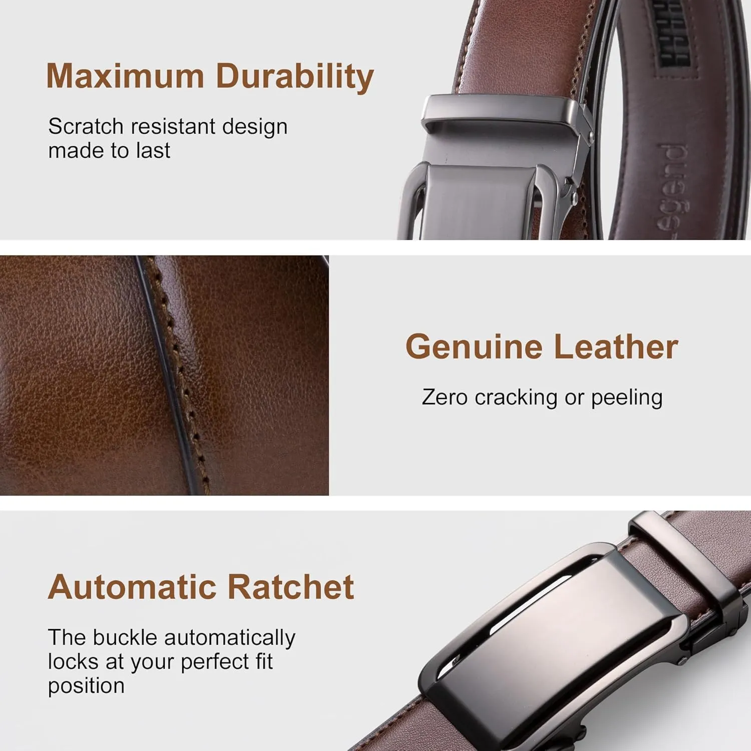 KM Legend Leather Automatic Buckle Ratchet Dress Belt for Men Customizable Fit