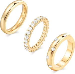 KSF Gold Rings for Women Non Tarnish - 14K Gold Plated Stackable Cubic Zirconia Rings Set for Women Trendy Statement Band Promise Engagement Stack Rings Size 6 7 8 9