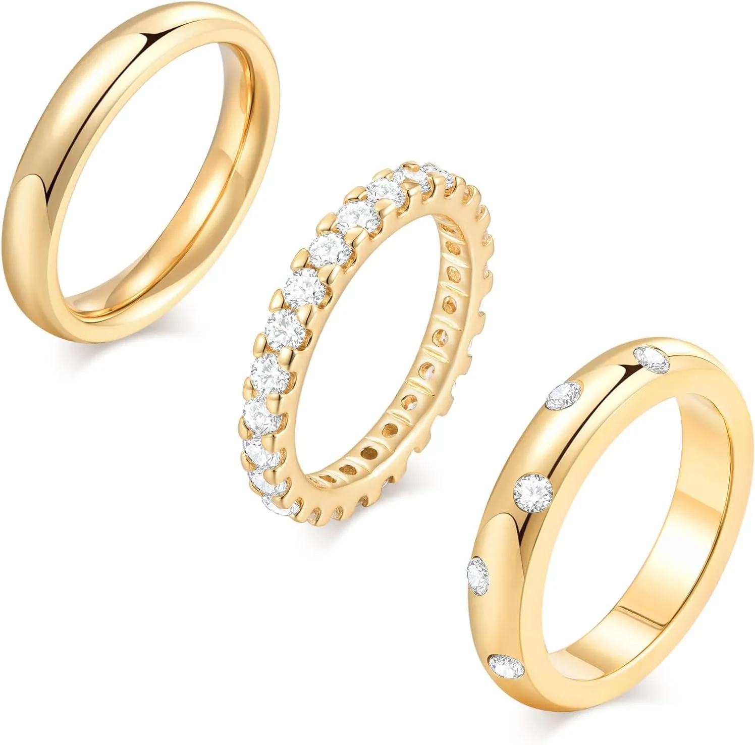 KSF Gold Rings for Women Non Tarnish - 14K Gold Plated Stackable Cubic Zirconia Rings Set for Women Trendy Statement Band Promise Engagement Stack Rings Size 6 7 8 9