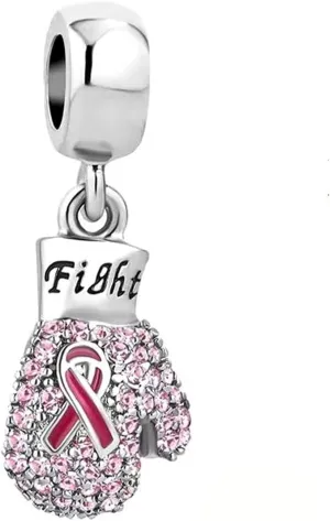 KunBead Women Fight Breast Cancer Boxing Gloves Dangle Charm Compatible with Pandora Bracelets