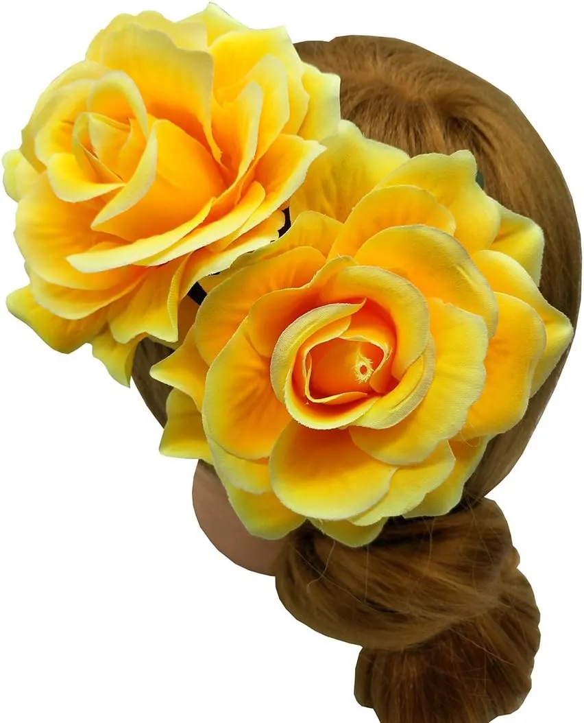 La Homein Sanrich 4pcs/Pack Fabric Rose Hair Flowers Clips Mexican Hair Flowers Hairpin Brooch Headpieces