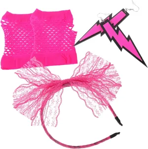 Lace Headband Fishnet Gloves 80's Party Costumes Neon Earrings
