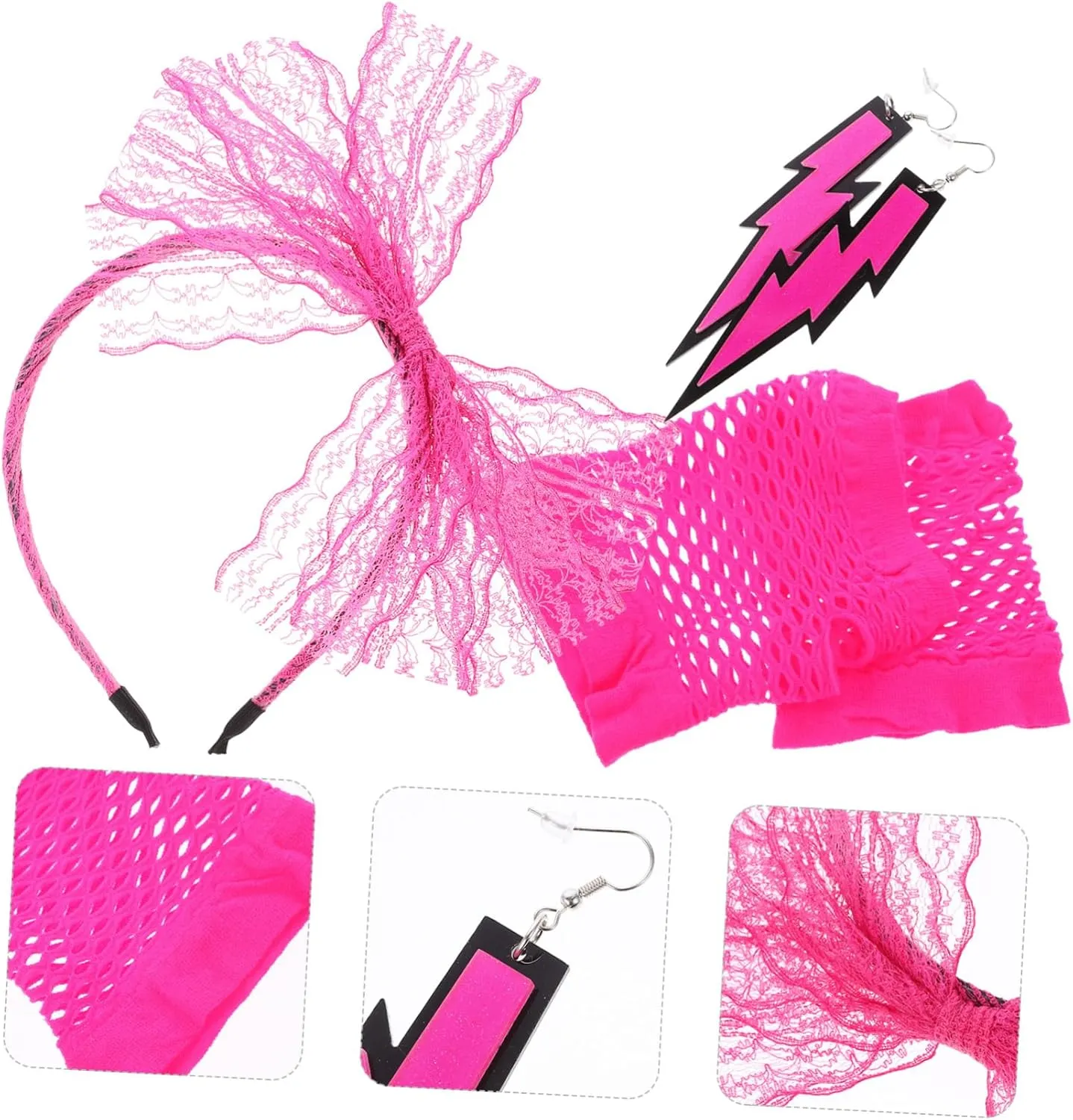 Lace Headband Fishnet Gloves 80's Party Costumes Neon Earrings