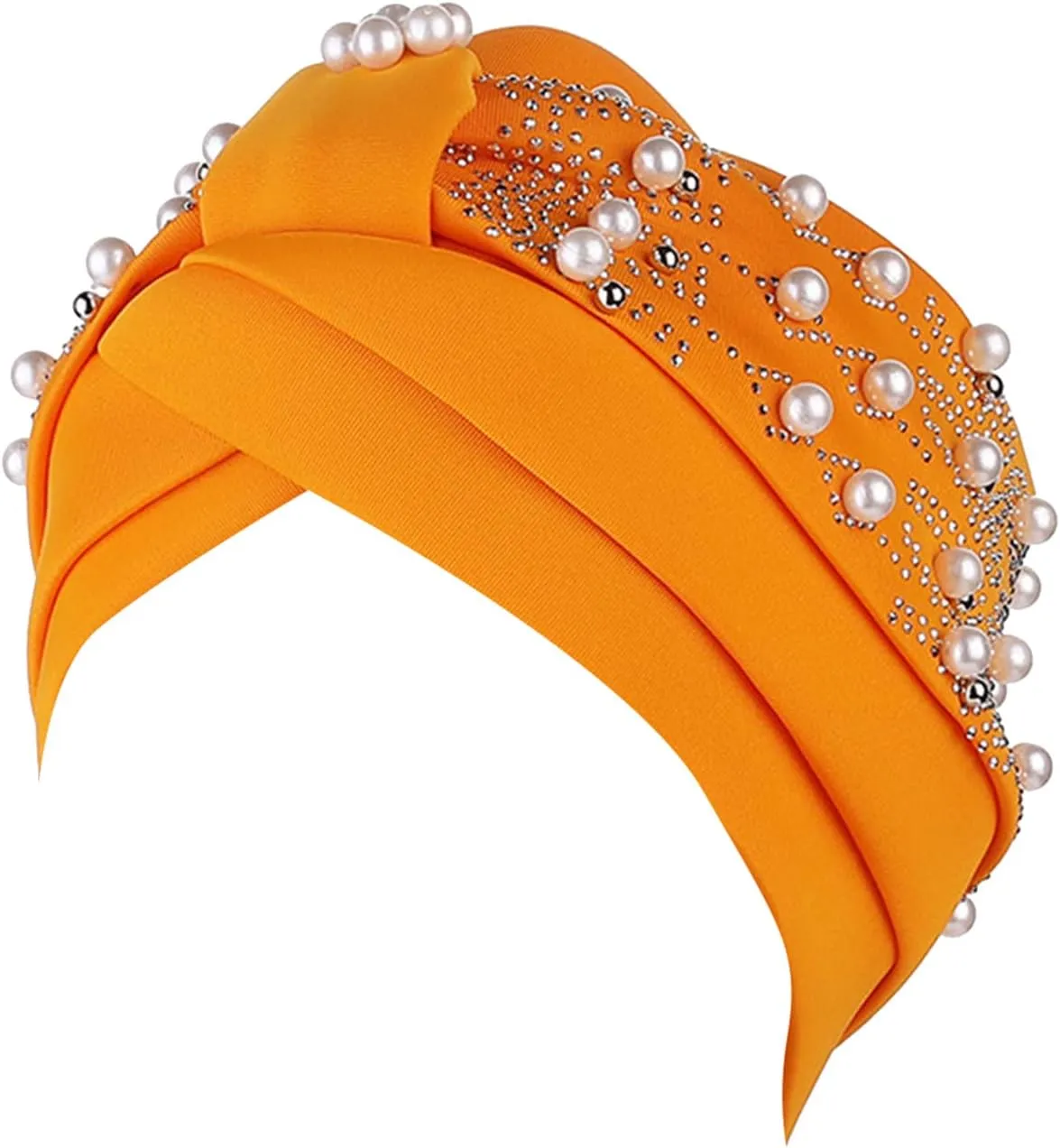 Ladies Quick Drying Caps Womens Fashion Solid Hot Diamond Pearl Headband Womens Elastic Headband Cap (Gold, One Size)