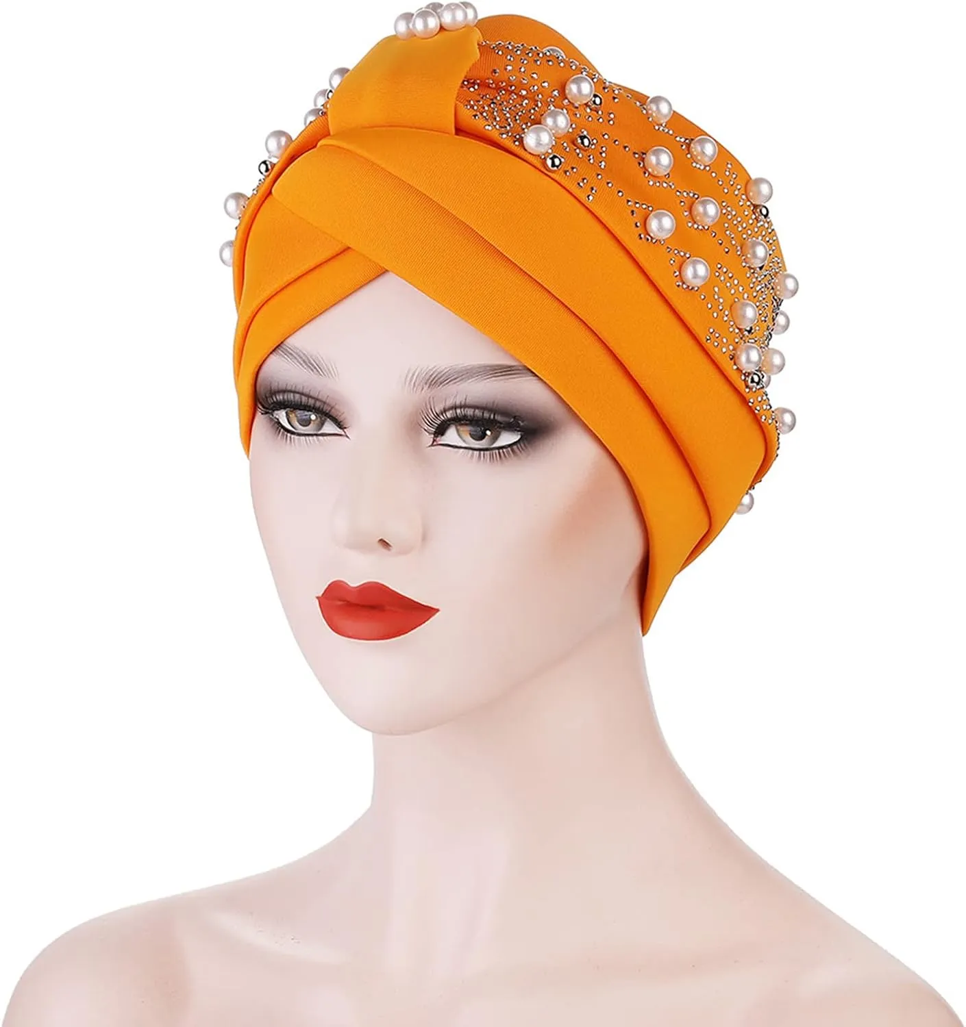 Ladies Quick Drying Caps Womens Fashion Solid Hot Diamond Pearl Headband Womens Elastic Headband Cap (Gold, One Size)