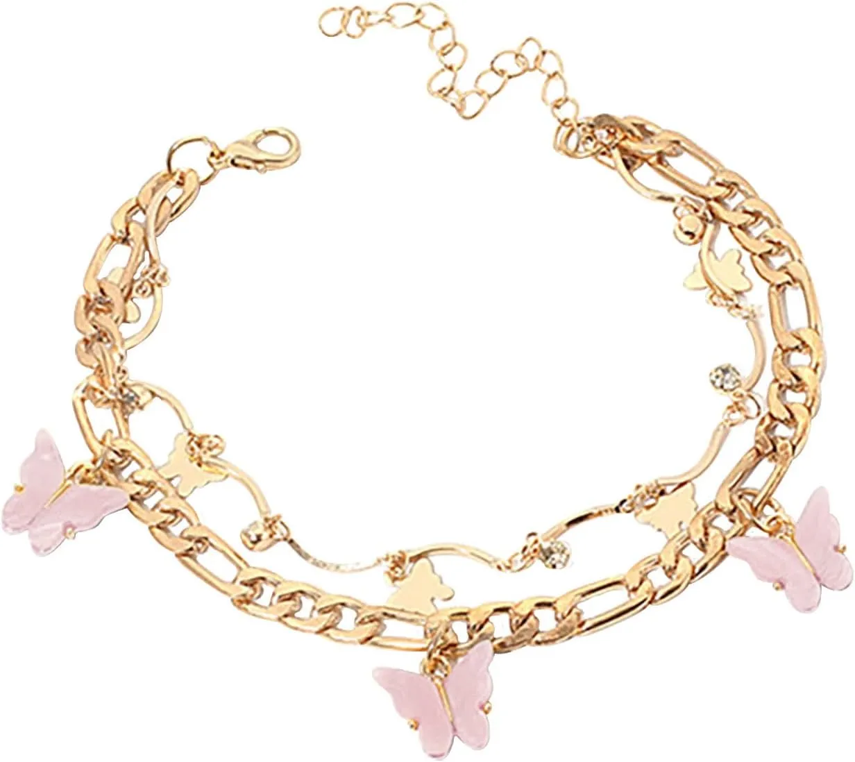 Large Anklets for Women Plus Size Gold Plated Anklets Layered Cuban Link Chain Waterproof Herringbone Paperclip Beaded Herringbone Cute Heart Link Anklet Set Pack Summer Beach Jewelry Gift