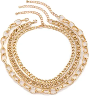 Layer Necklace Chain, 3 Layer Necklace Pendant Necklaces Simple Punk Hollow Chain Design Birthday Sisters Gifts from Sister