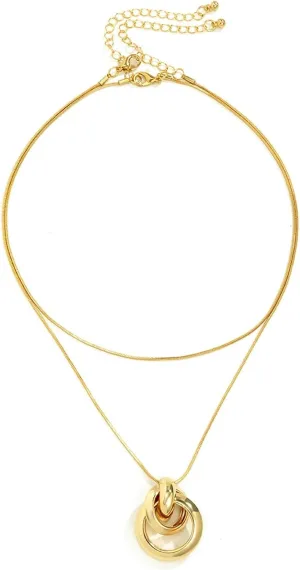 Layer Necklace, Double Layer Necklace 2 Layer Pendant Necklaces Simple Hollow Circle Design Birthday Jewlery for Teen Girls