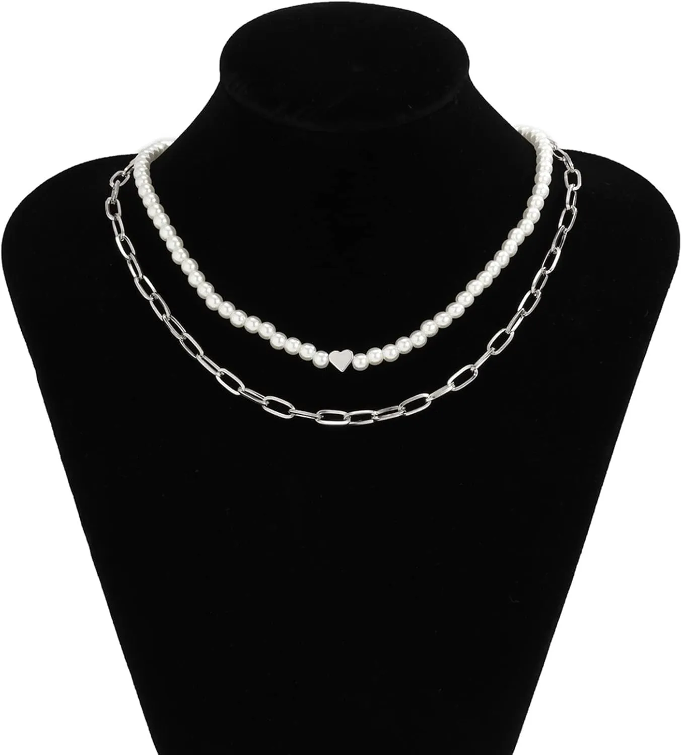 Layer Necklaces for Teen Girls, Curb Chain Necklace for Women Lobster Claw Heart Shaped Pearl Clavicle Chain Design Sister Gifts from Sisters