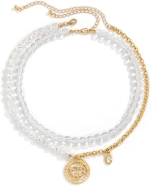 Layer Necklaces for Women, Pearl Necklaces for Women Bridal 2 Layer Gold Lobster Claw White Round Openwork Letter Design Vacation Fashion Jewelry