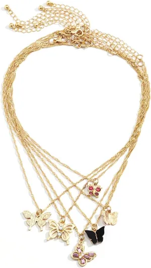 Layer Necklaces for Women Trendy, Cubic Zirconia Layer Necklaces for Women 5 Layer Butterfly Multilayer Chain Design Jewelry for Teen Girls