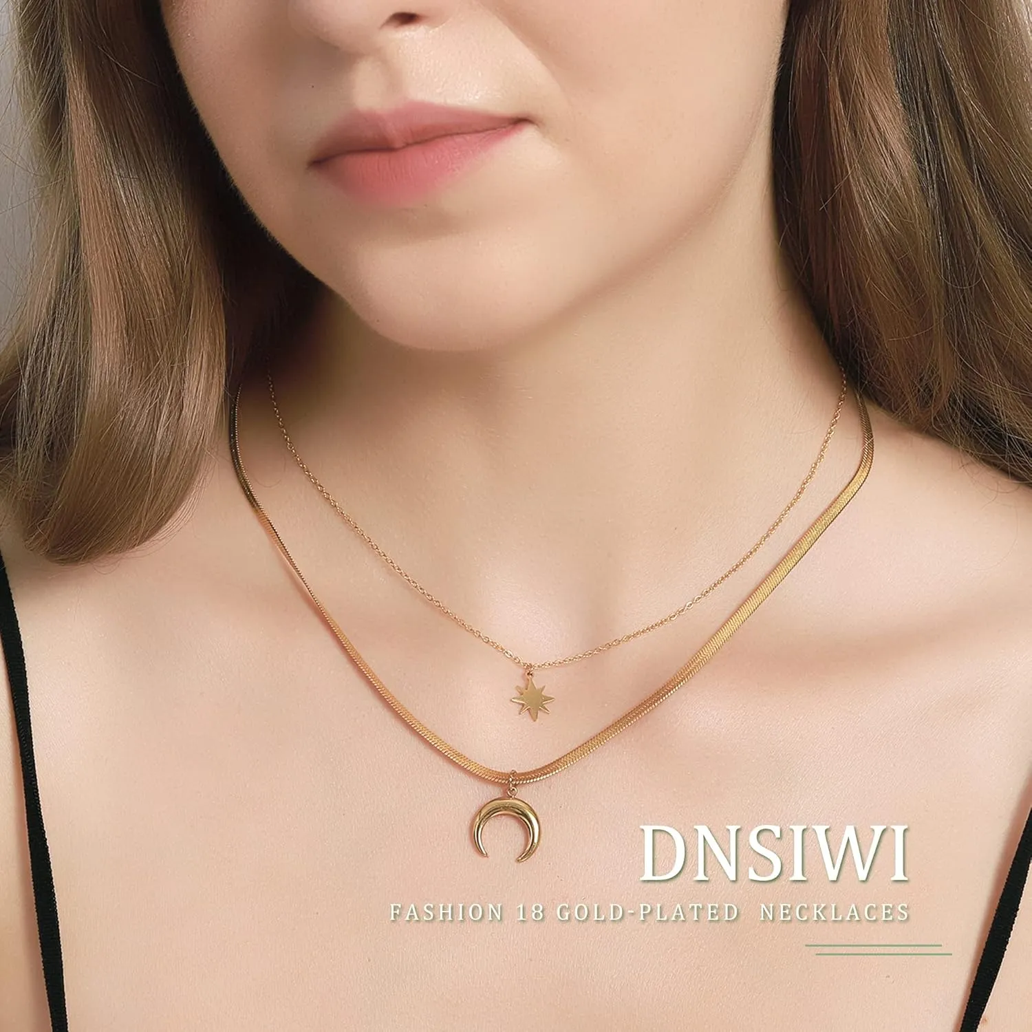 Layered Necklaces for Women 18K Gold Plated Adjustable Dainty Layering Trendy Choker Pendant Necklaces Women Girls