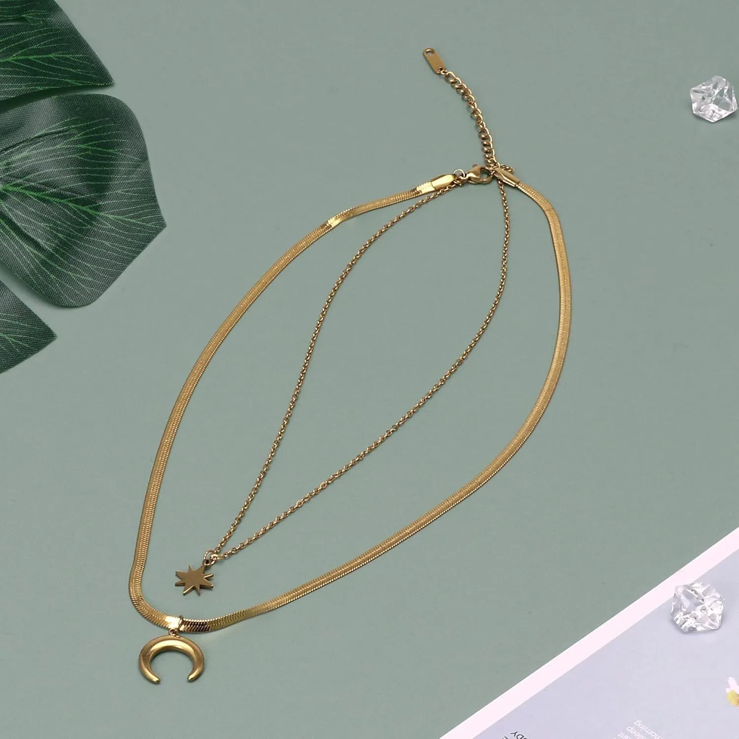 Layered Necklaces for Women 18K Gold Plated Adjustable Dainty Layering Trendy Choker Pendant Necklaces Women Girls