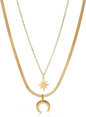 Layered Necklaces for Women 18K Gold Plated Adjustable Dainty Layering Trendy Choker Pendant Necklaces Women Girls