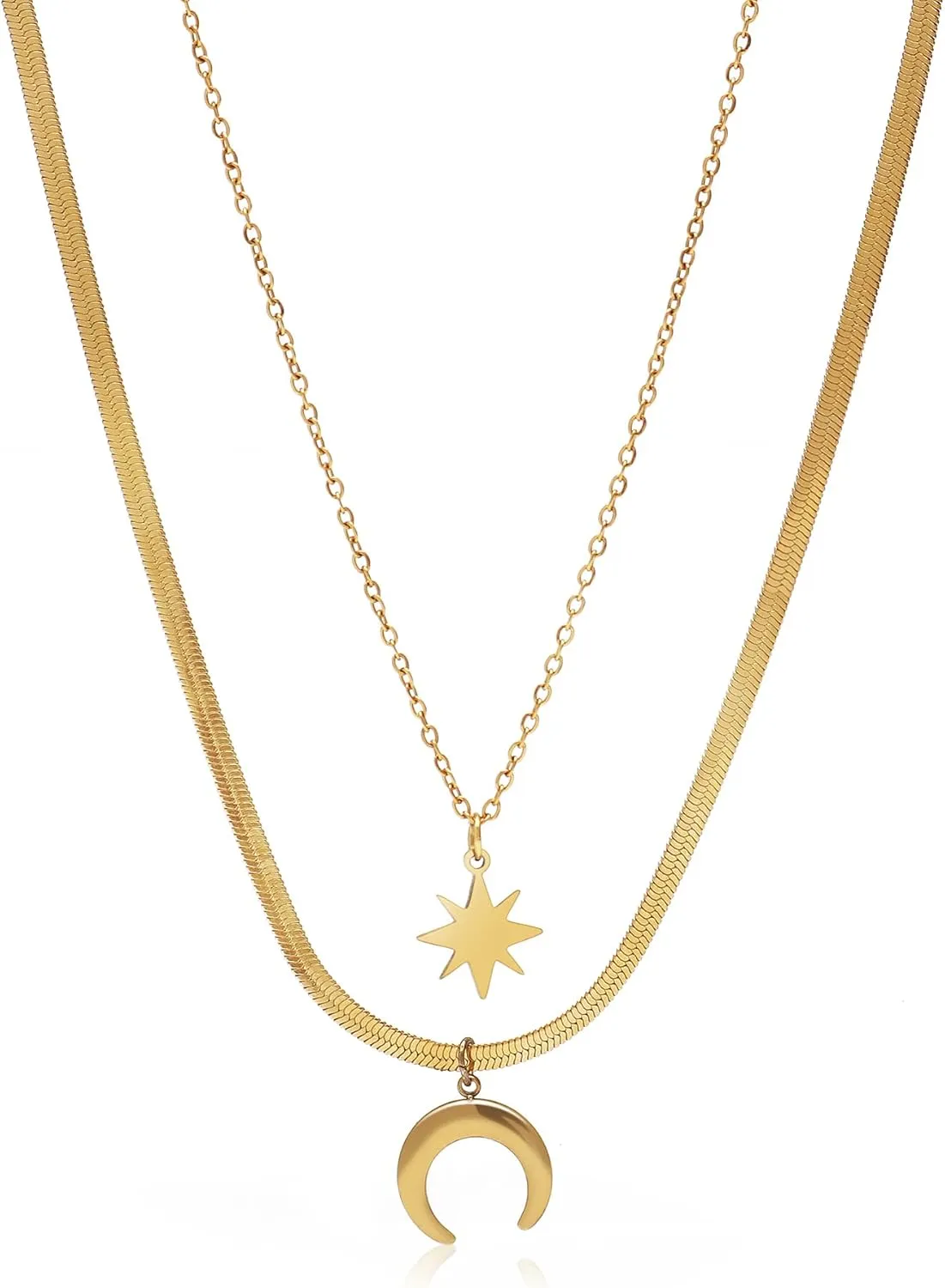 Layered Necklaces for Women 18K Gold Plated Adjustable Dainty Layering Trendy Choker Pendant Necklaces Women Girls