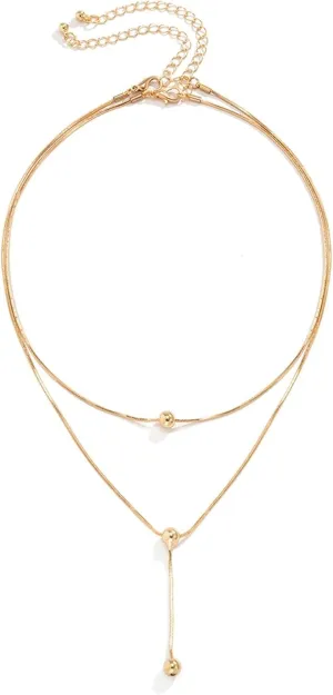 Layered Necklaces for Women, Layered Necklaces for Women Bead Y Pendant Necklaces for Women Girls, 2 Pieces