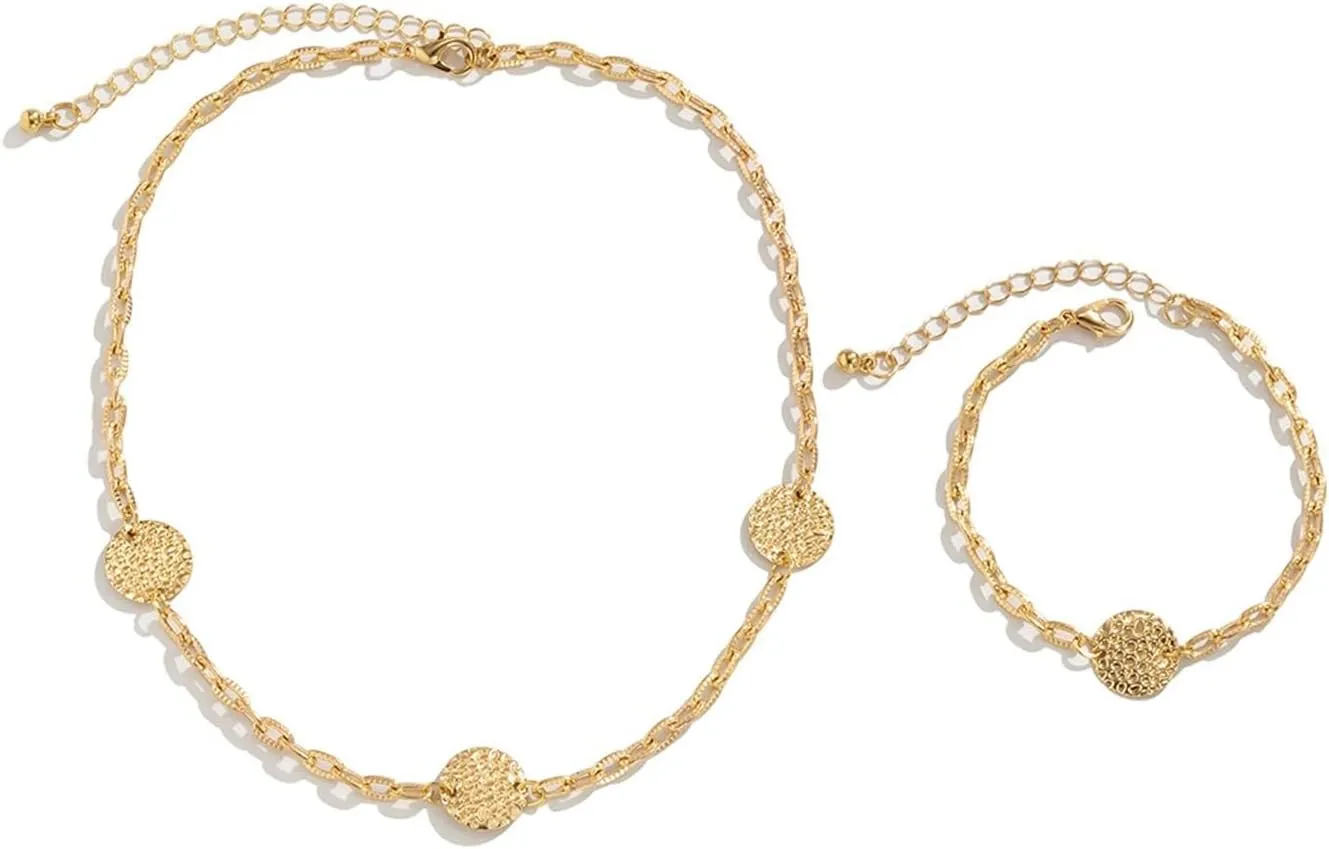 Layered Necklaces for Women, Layered Necklaces for Women Sequin Necklace Bracelet Pendant Chain Necklaces for Women Girls, 2 Pieces