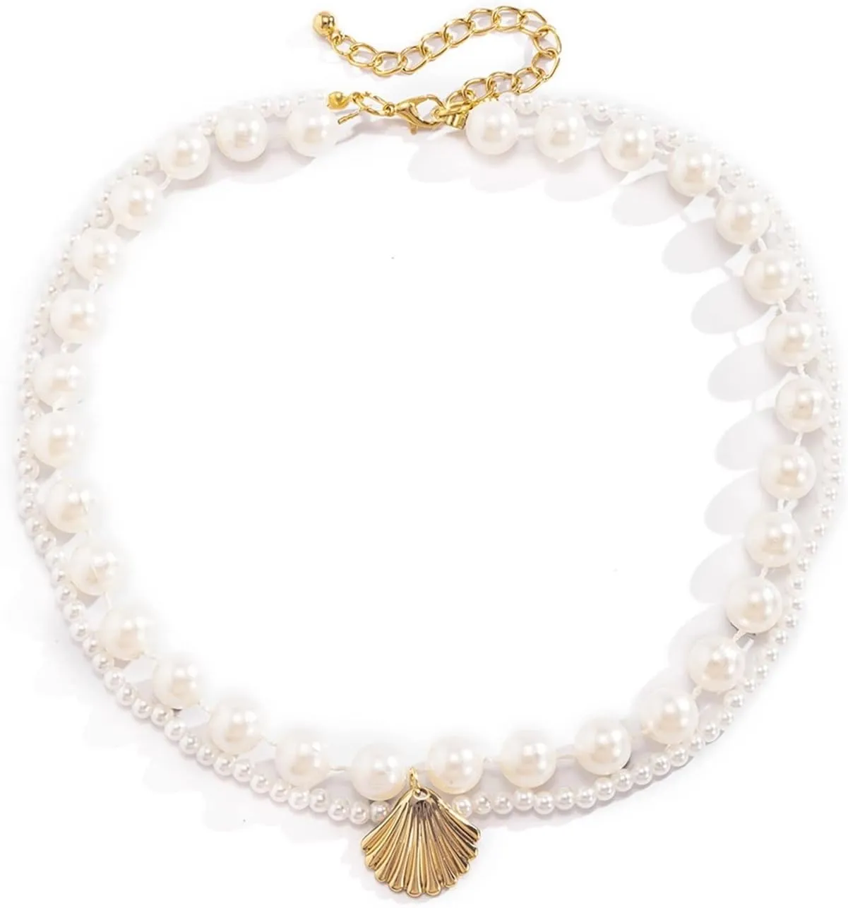 Layered Pendant Necklace, 2 Layer Necklace 2 Layer Gold Lobster Claw White Round Shell Pearl Design Thanksgiving Mother of The Groom Gifts
