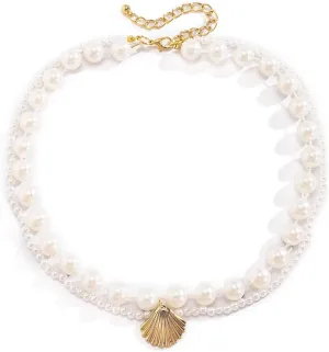 Layered Pendant Necklace, 2 Layer Necklace 2 Layer Gold Lobster Claw White Round Shell Pearl Design Thanksgiving Mother of The Groom Gifts