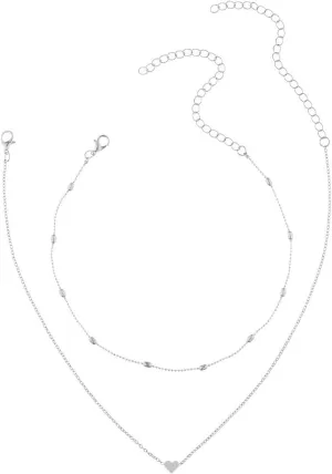 Layering Necklaces Teens, Chain Necklace Thin 2 Layer Silver Lobster Claw Multi Layered Heart Design Valentines Day Jewlery for Girls