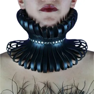 Leather Collar Queen Collar Black Ruffle High Collar Neck Ruff Choker Leather Vampire Choker Halloween