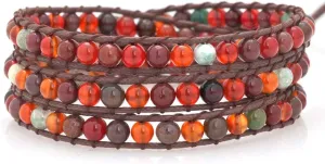 Leather Wrap Handmade Wristband Cuff Multilayer Rope Braided Bead Bracelet