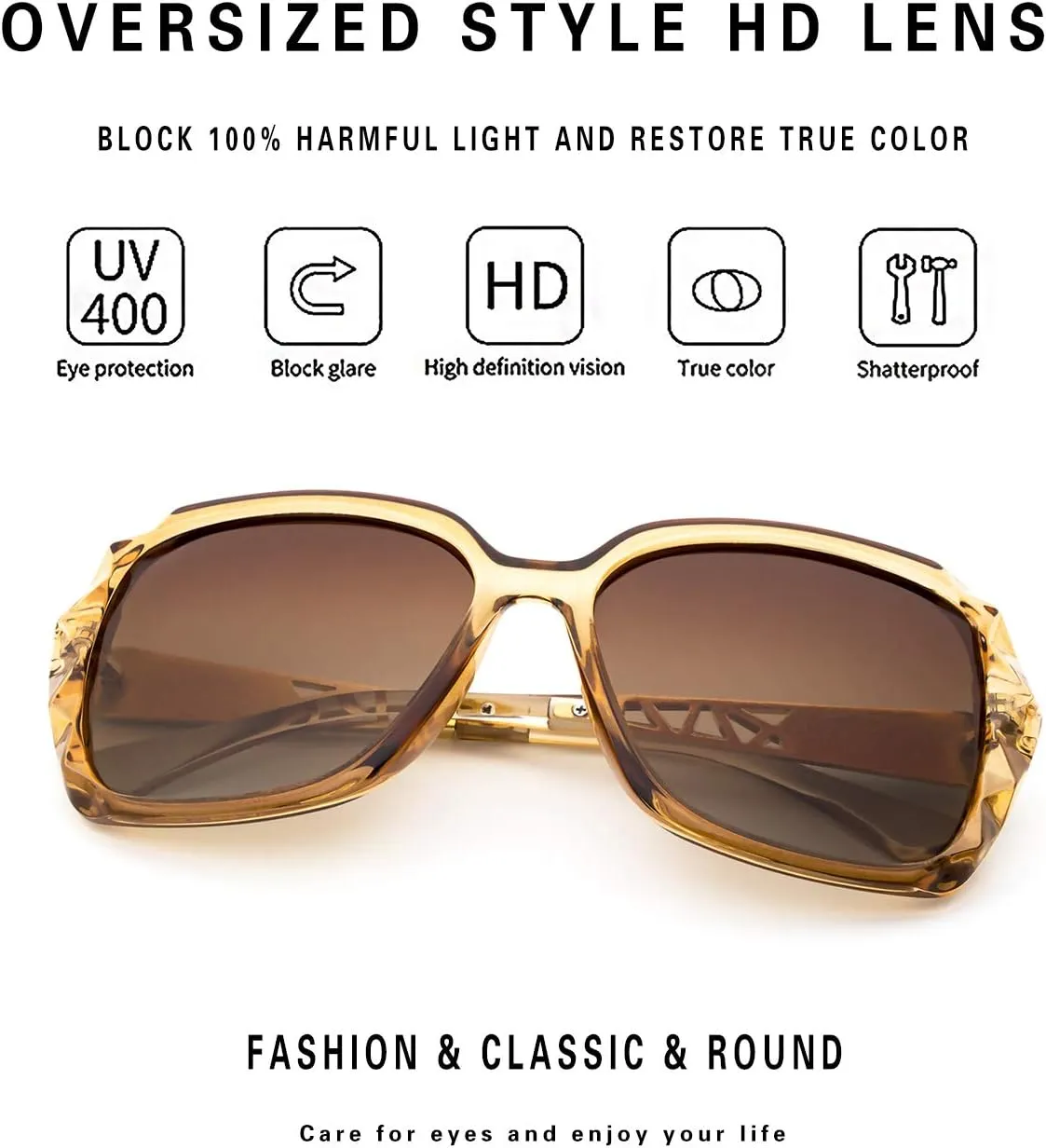LECKIRUT Oversized Sunglasses for Women Polarized UV Protection Classic Fashion Ladies Shades Black Frame Gray Lens