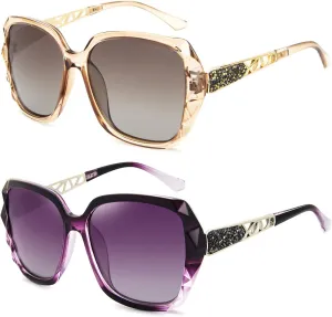 LECKIRUT Oversized Sunglasses for Women Polarized UV Protection Classic Fashion Ladies Shades Black Frame Gray Lens