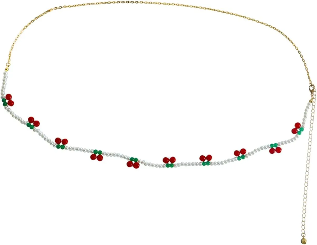 LIFKOME Cherry Waist Chain Belly Chain Jewelry for Women Woman Belts Womens Belts Women Belt Belts for Women Golden Chain Belt Body Jewelry Belt for Women Beaded Pearl Miss Waist Ornaments