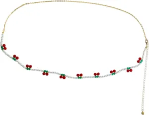 LIFKOME Cherry Waist Chain Belly Chain Jewelry for Women Woman Belts Womens Belts Women Belt Belts for Women Golden Chain Belt Body Jewelry Belt for Women Beaded Pearl Miss Waist Ornaments