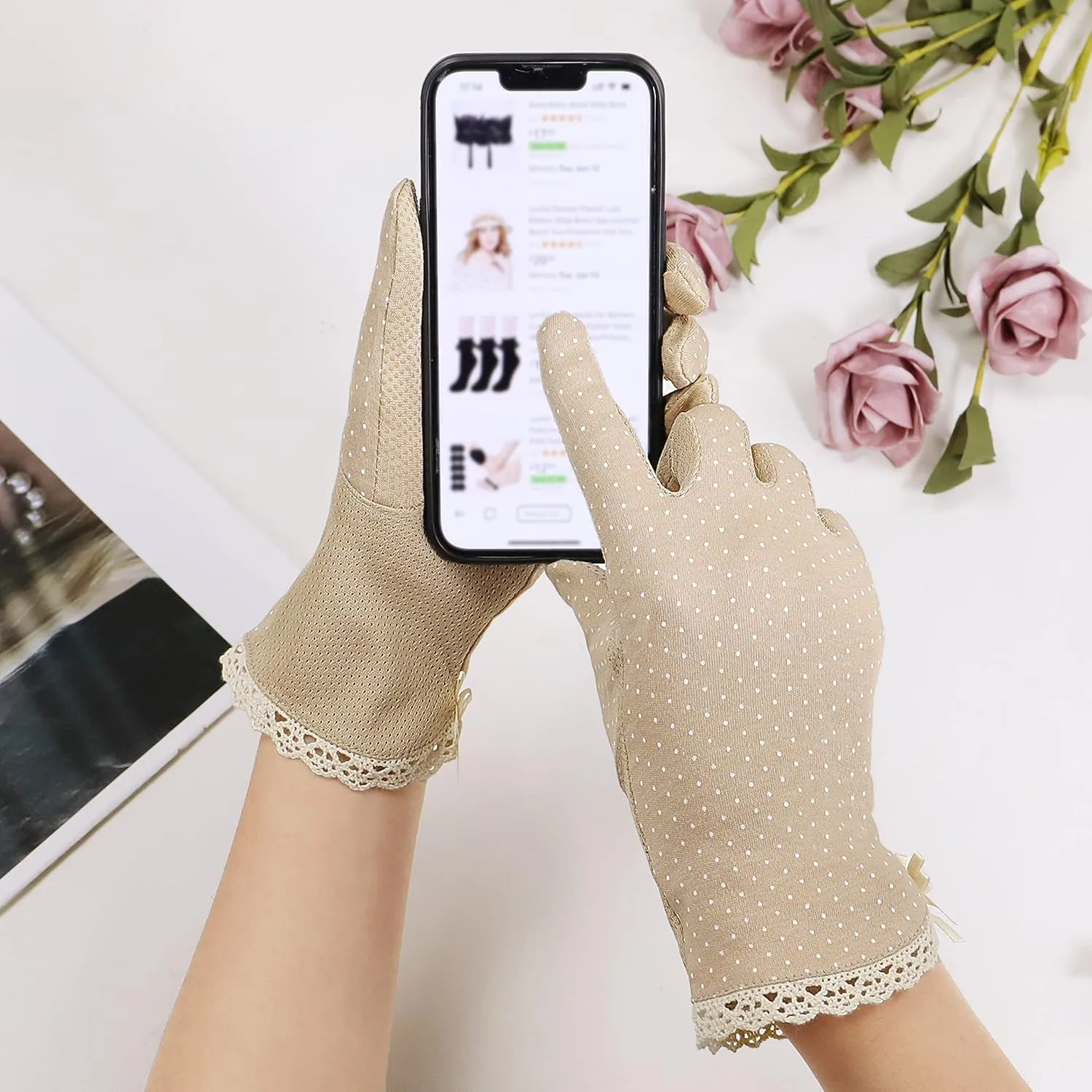 Lovful Summer Women Screentouch Gloves Sun Uv Protection Driving Gloves