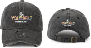 Made in US Be Yourself Theyll Adjust Trans Pride Quote Hat for Women Cotton Washed Baseball Caps Adjustable Hat Custom Gifts for Mom