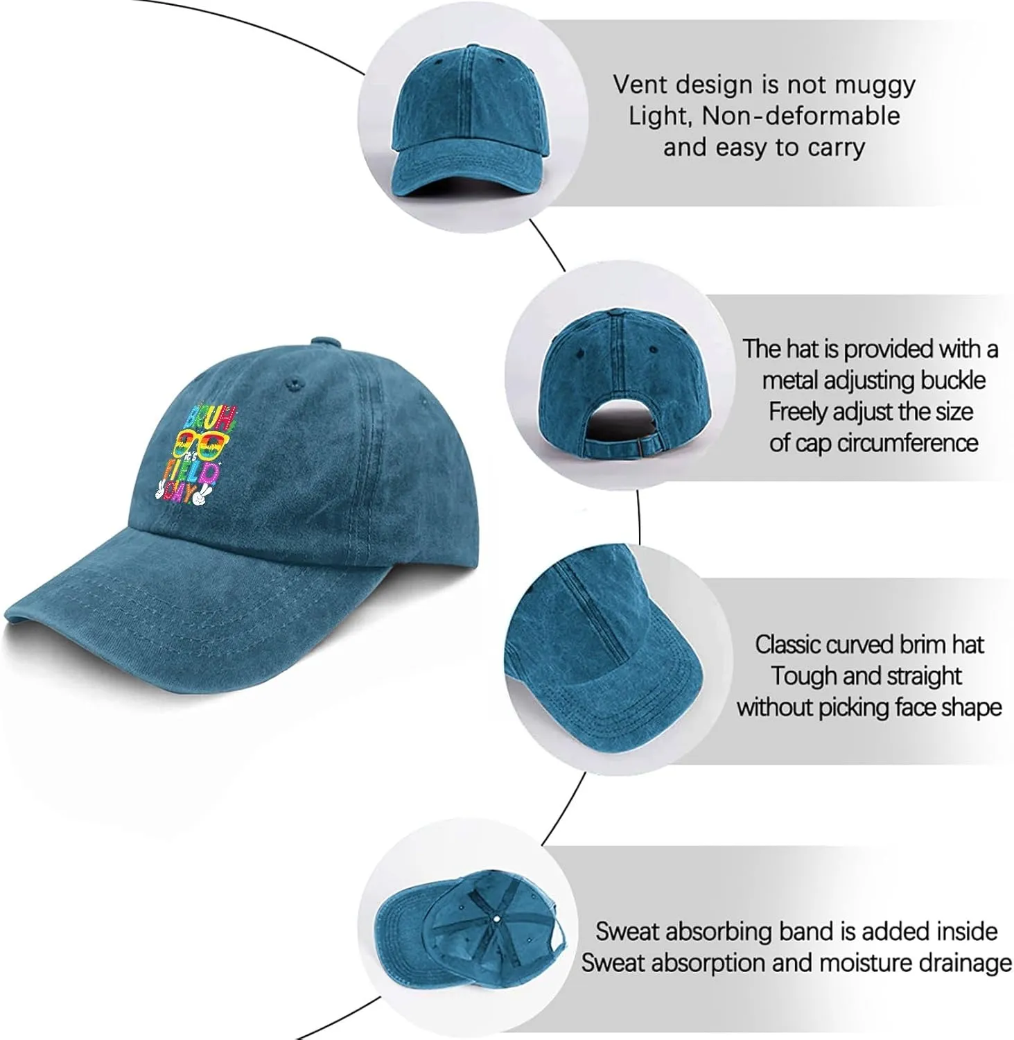 Made in US Bruh It's Field Day Ball Caps Cotton Washed Baseball Caps Adjustable Hat Custom Gifts for