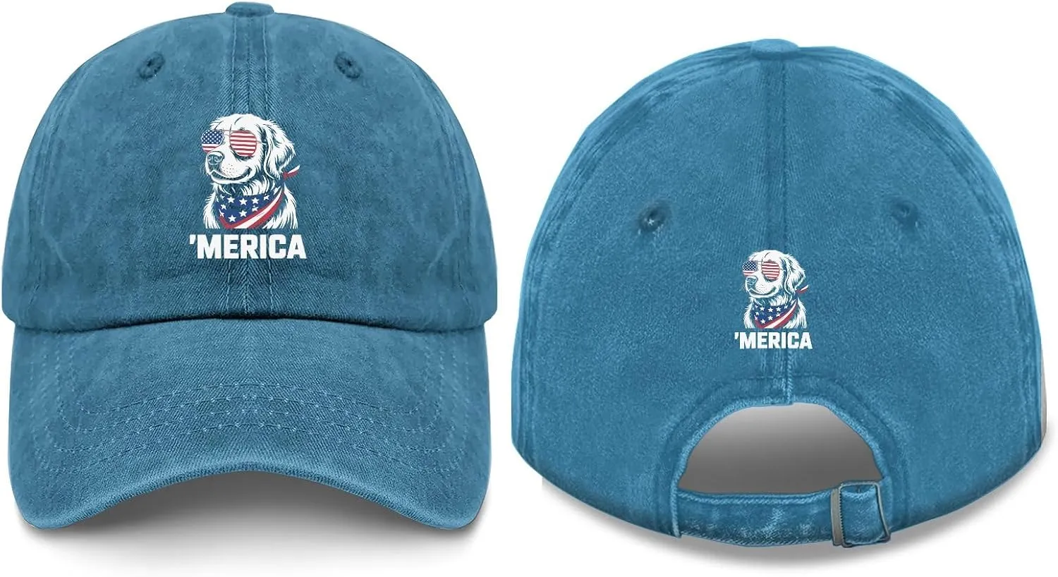 Made in US Golden Retriever 4th of July Merica Caps Cotton Washed Baseball Caps Adjustable Hat