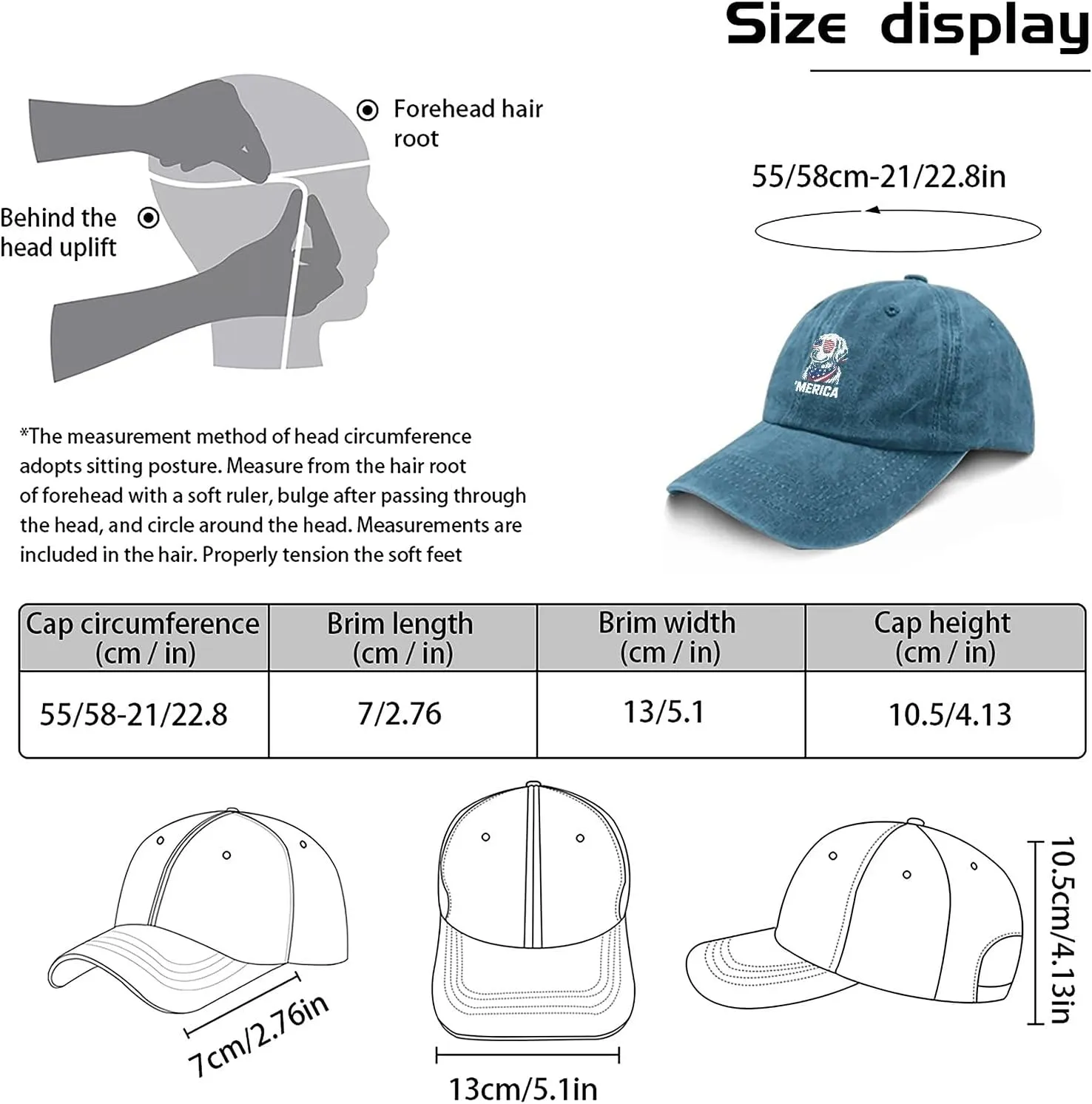 Made in US Golden Retriever 4th of July Merica Caps Cotton Washed Baseball Caps Adjustable Hat