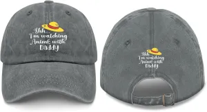 Made in US Shh Im Watching Anime with Daddy First Fathers Day Hats for Womens Baseball Caps
