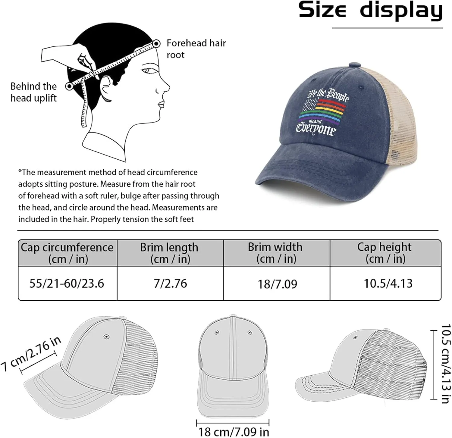 Made in US We The People Means Everyone Mens Hat Cotton Washed Baseball Caps Adjustable Hat Custom