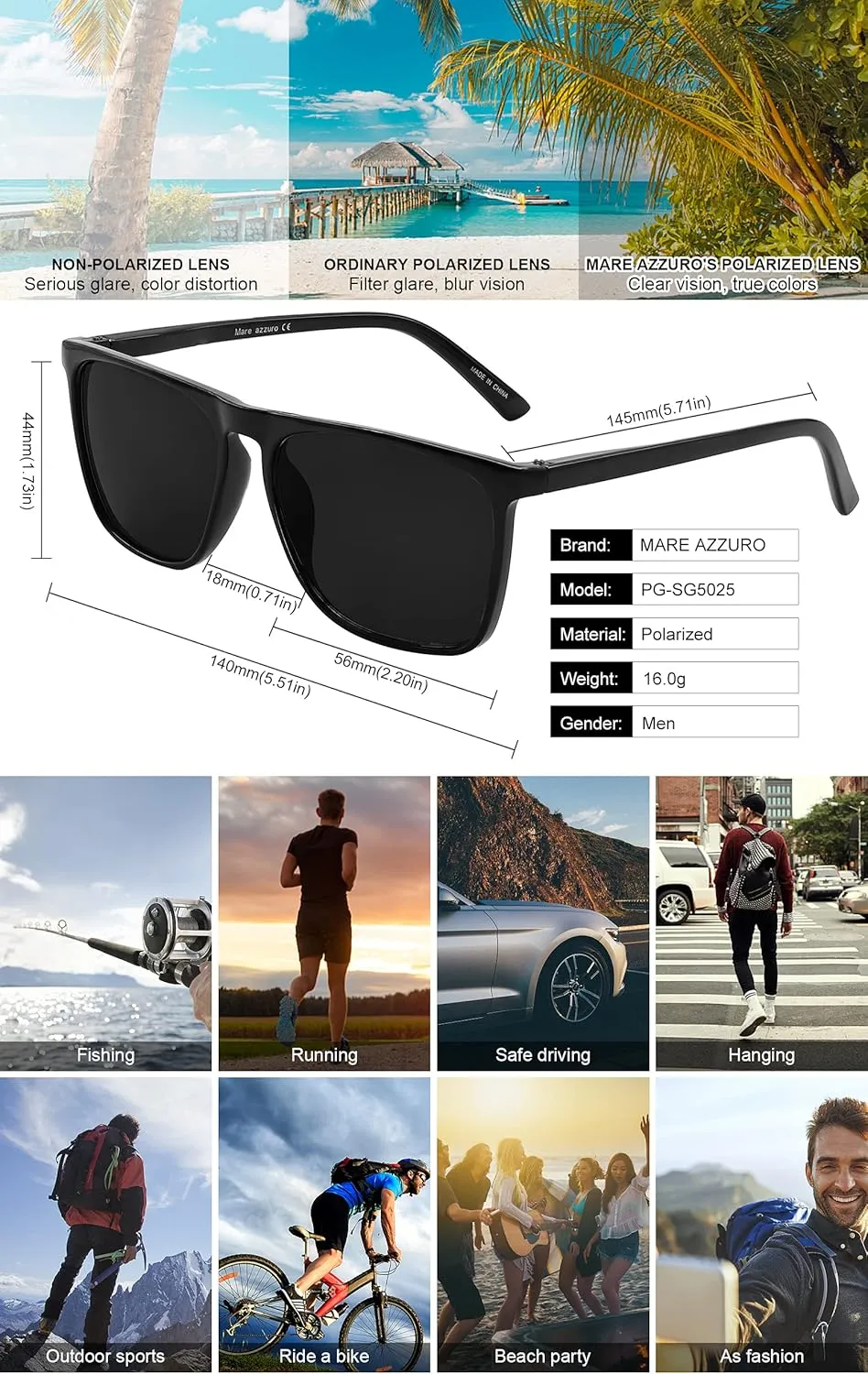 MARE AZZURO Oversized Polarized Sunglasses Women Men Driving Fishing Sports Sun Glasses UV400 Protection Party Beach Sunnies