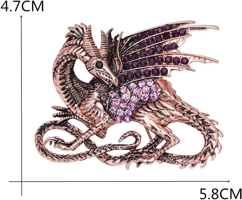 Medieval Dragon Crystal Rhinestone Animal Brooch pin decorative safety pins for clothing
