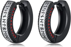 MEDWISE Unisex Viking Runes Hoop Earrings 925 Sterling Silver Hypoallergenic Punk Huggie Hoop Earring Jewelry Gifts with Delicate Packaging