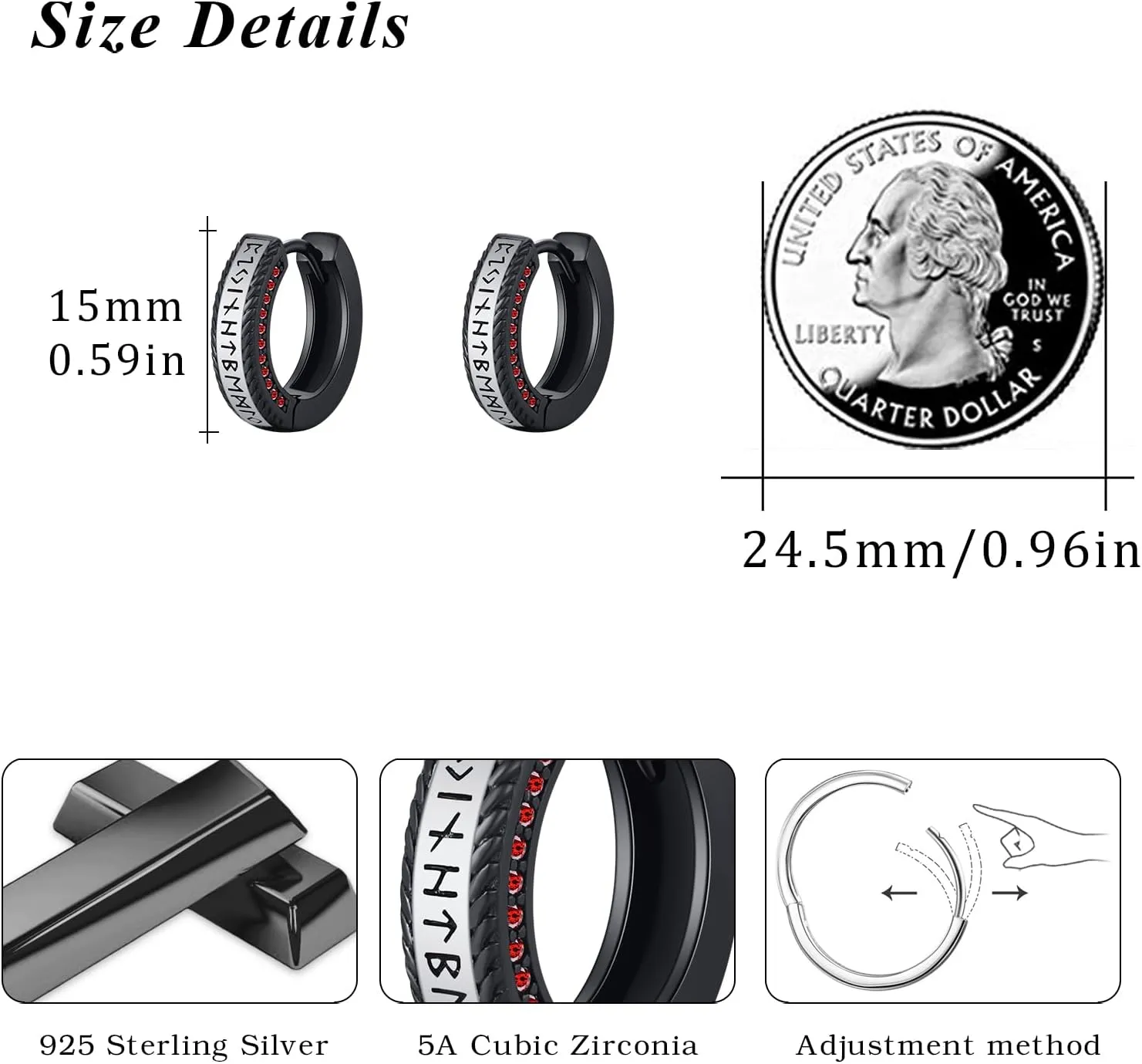 MEDWISE Unisex Viking Runes Hoop Earrings 925 Sterling Silver Hypoallergenic Punk Huggie Hoop Earring Jewelry Gifts with Delicate Packaging